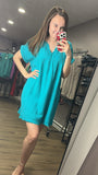Gauze Short Sleeve V Dress