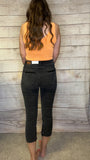 Black Wash Distressed Capri Jeans
