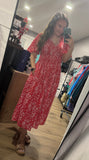 Floral V-neck Flutter Midi Dress