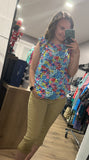 Floral Round Neck Ruffle Cap Sleeve Top