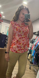 Floral Round Neck Ruffle Cap Sleeve Top