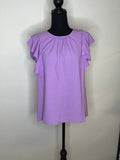 Woven Ruffle Sleeve Round Neck Top