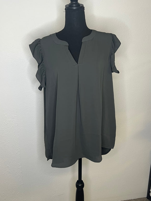 Woven Ruffle Sleeve Top