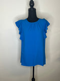 Woven Ruffle Sleeve Round Neck Top