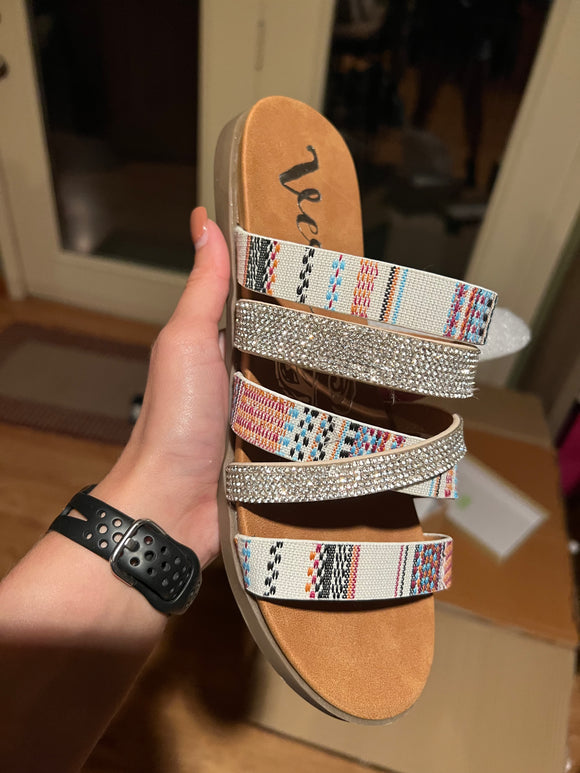 Multi Color Cream Strap Sandals