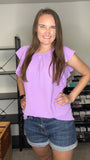 Woven Ruffle Sleeve Round Neck Top