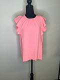 Woven Ruffle Sleeve Round Neck Top