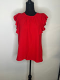 Woven Ruffle Sleeve Round Neck Top