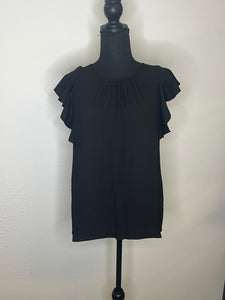 Woven Ruffle Sleeve Round Neck Top