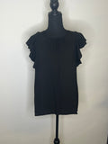 Woven Ruffle Sleeve Round Neck Top