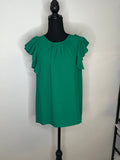 Woven Ruffle Sleeve Round Neck Top