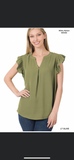 Woven Ruffle Sleeve Top