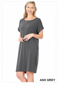 Round Neck Rolled Sleeve Dress