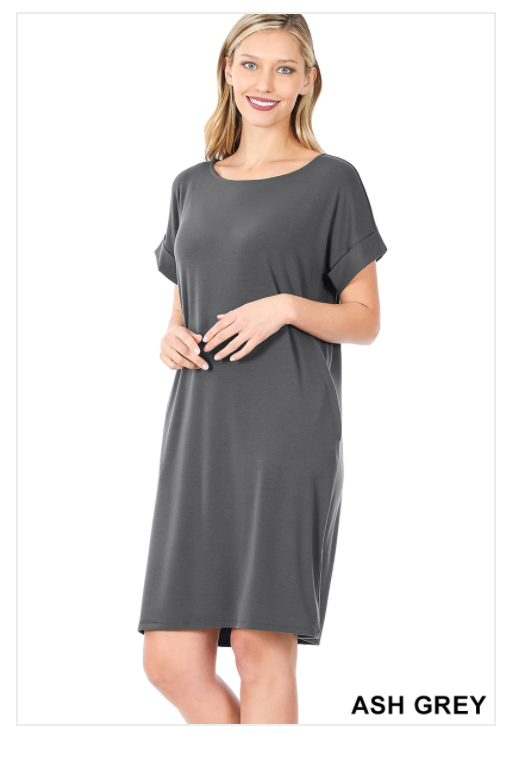 Round Neck Rolled Sleeve Dress