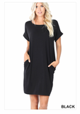 Round Neck Rolled Sleeve Dress